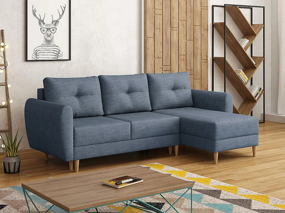 Canapé d'angle Muncie 105, Bleu, Disponible, 235x145x93cm