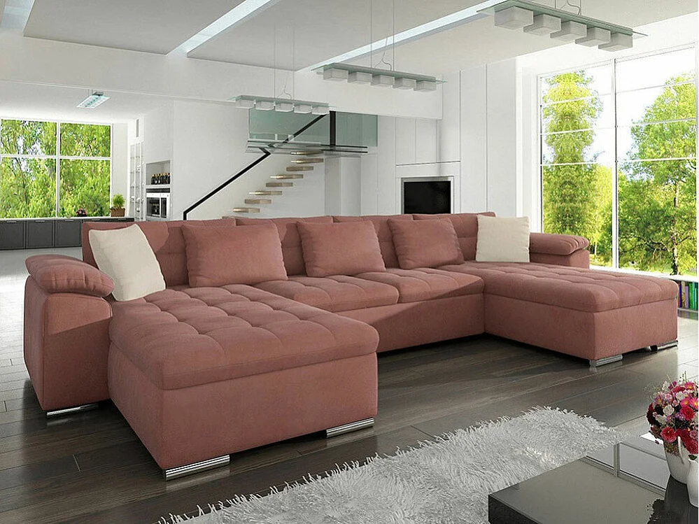 Sofá rinconero Comfivo 111, Rosa, Función de descanso, 375x155x76cm