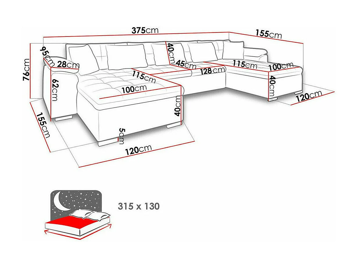 Sofá rinconero Comfivo 111, Rosa, Función de descanso, 375x155x76cm