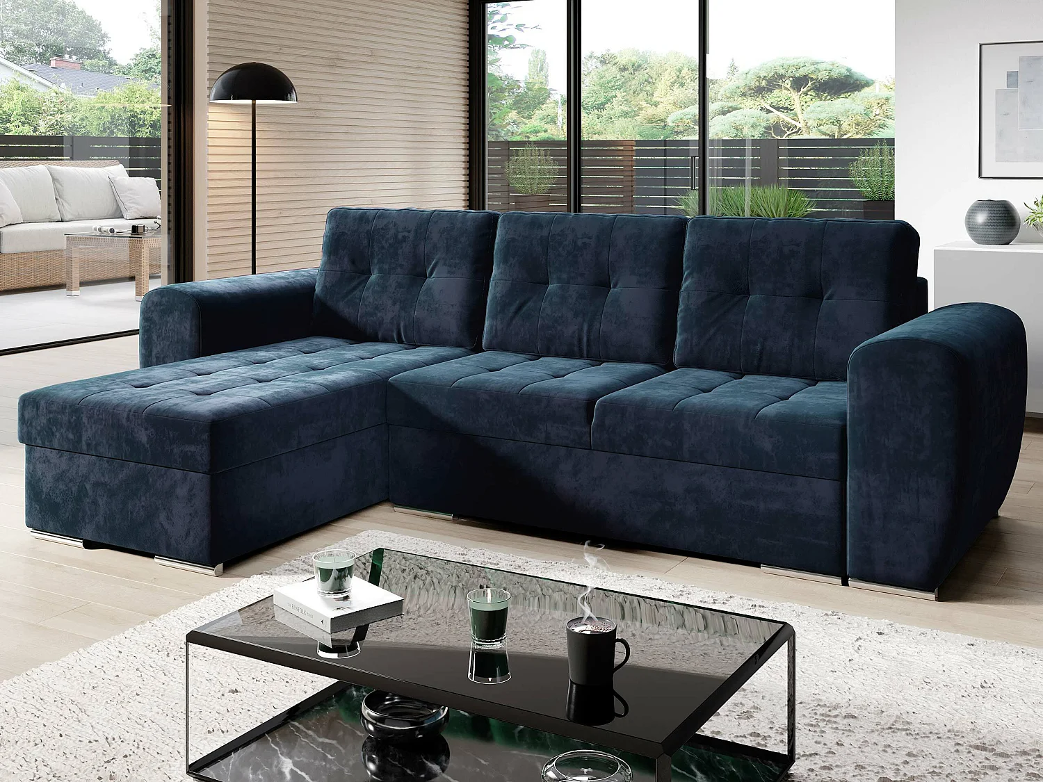 Canapé d'angle Muncie 109, Bleu, Disponible, 256x157x86cm
