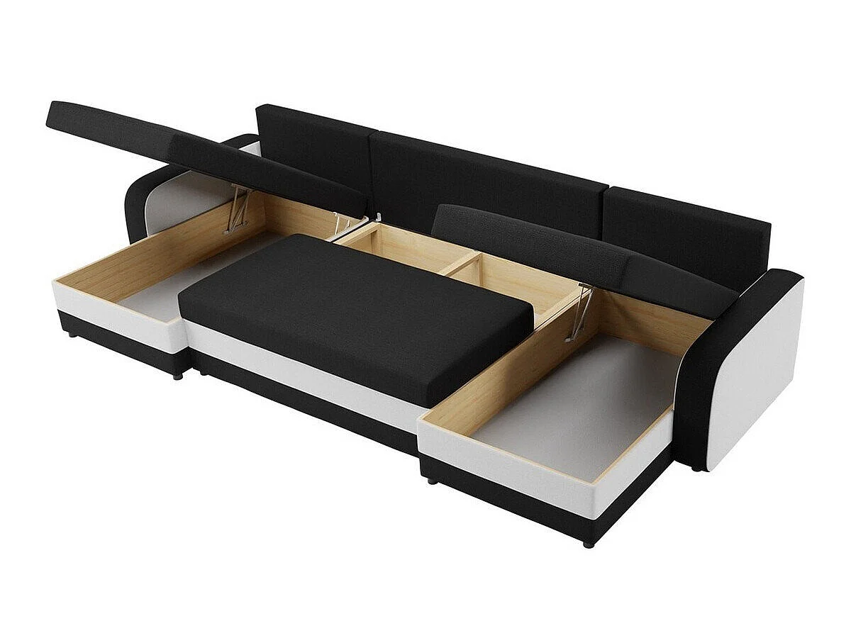 Canapé d'angle convertible 3 places en tissu noir