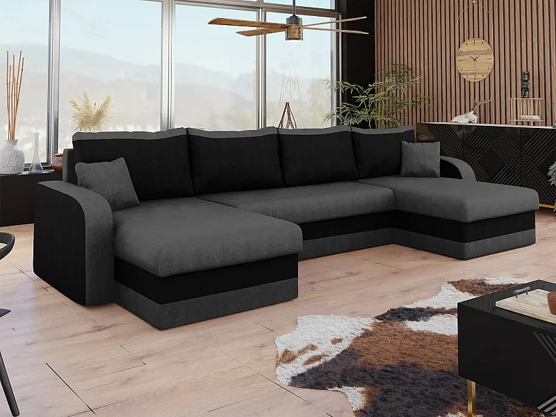 Canapé d'angle Comfivo 500, Noir, Disponible, 304x140x80cm