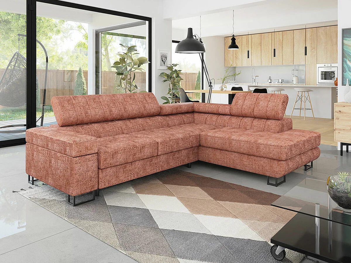 Sofá rinconero Comfivo 247, Rosa, Función de descanso, Almacenaje, 271x203x71cm