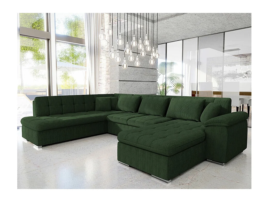 Sofá rinconero Comfivo 128, Verde, Función de descanso, 348x205x76cm