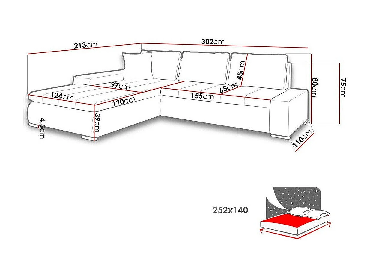 Canapé d'angle Comfivo 147, Gris, Disponible, 302x213x80cm