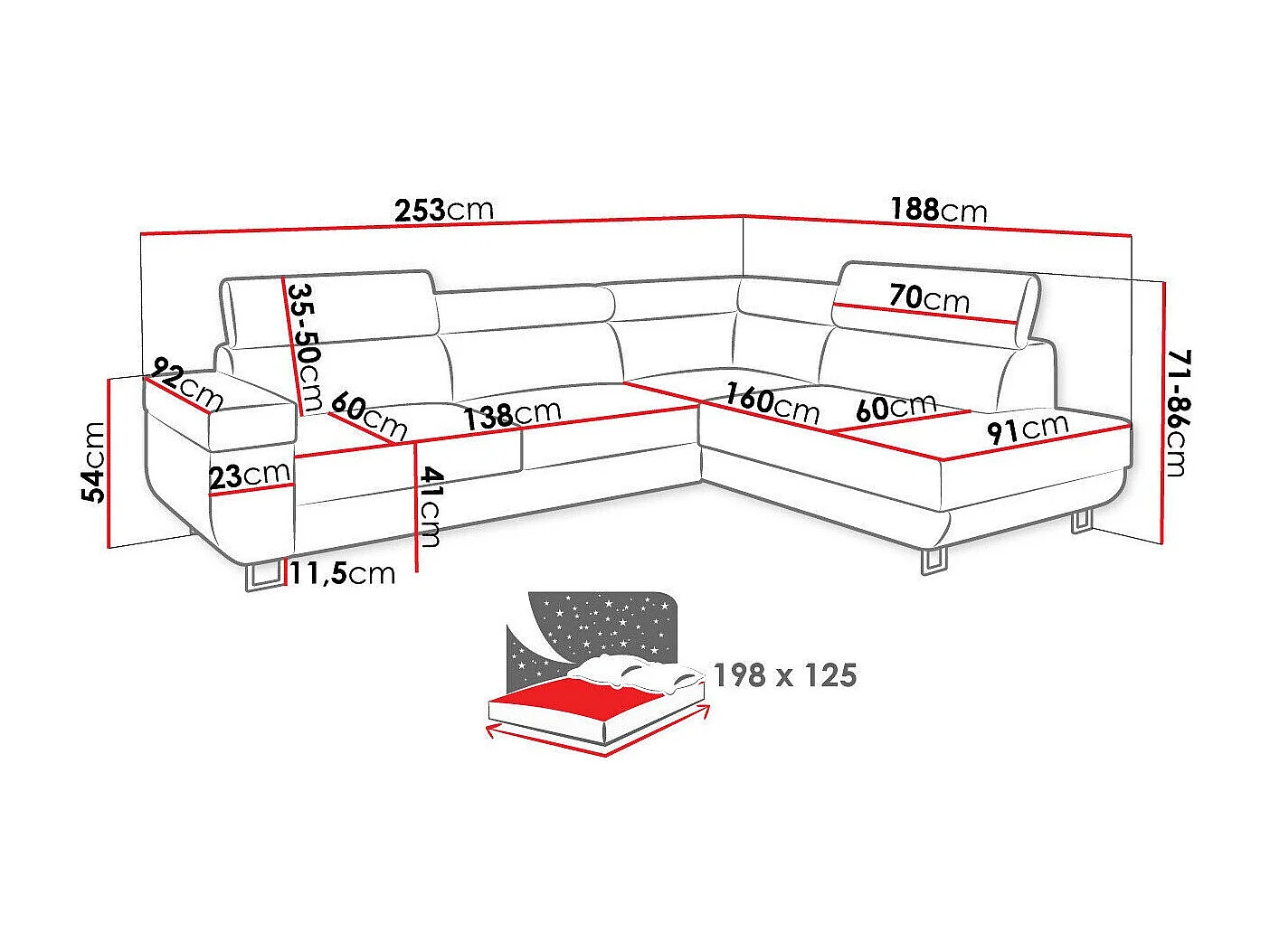 Canapé d'angle Comfivo 306, Jaune, Fonction de couchage, Boîte de literie, 253x188x71cm