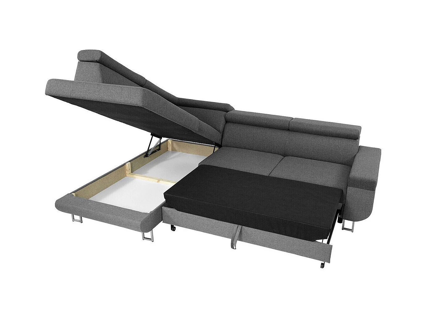 Ecksofa mit Schlaffunktion und Bettkasten - 253x188x71-86 cm - Poso 01 - Seite: Links - Fonti Cord