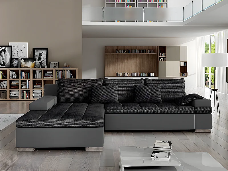 Sofá rinconero Comfivo 113, Gris, Función de descanso, Almacenaje, 310x175x83cm