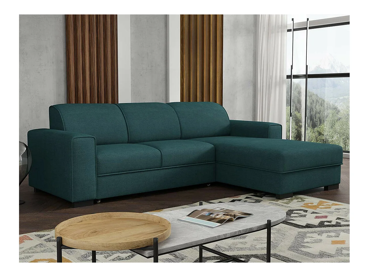 Canapé d'angle Columbus 186, Turquoise, Fonction de couchage, Boîte de literie, 260x182cm