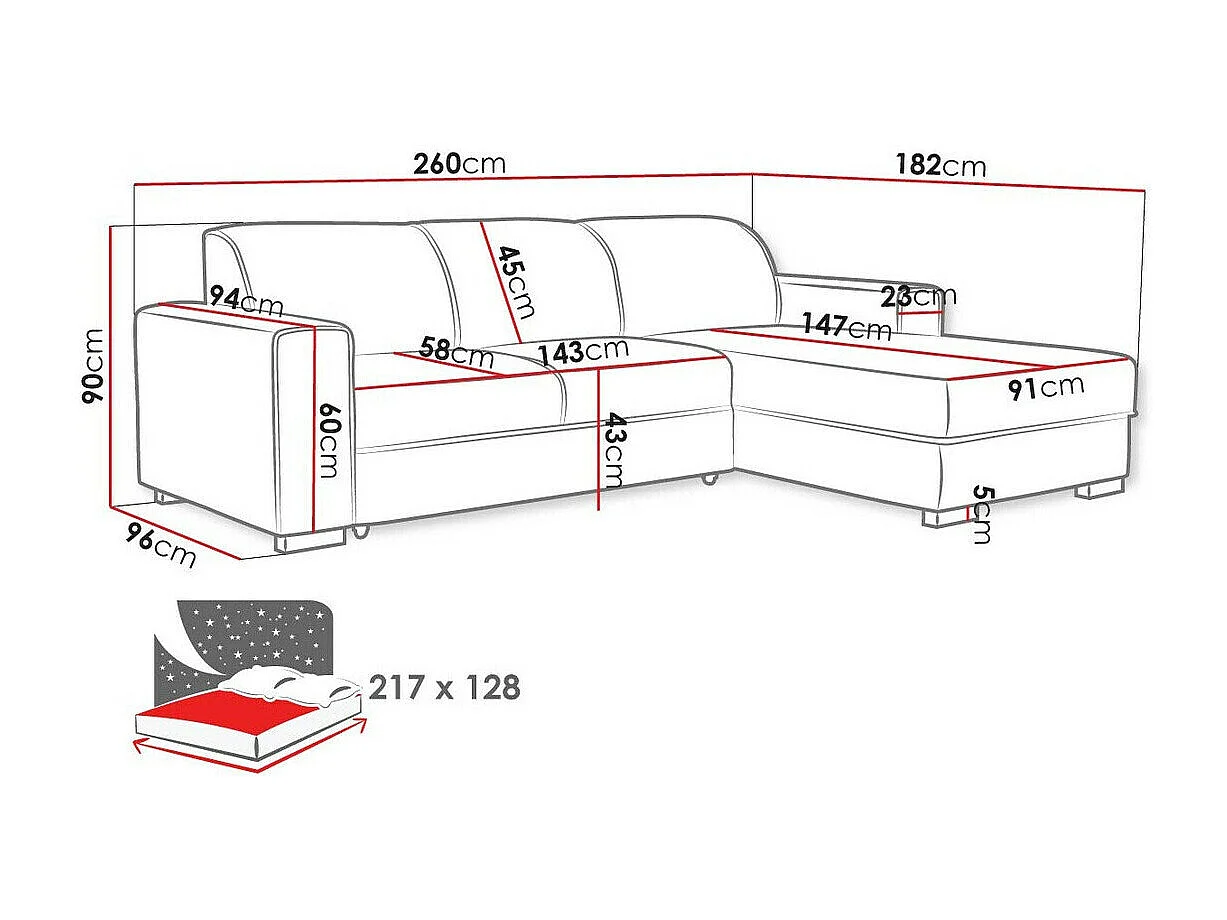 Canapé d'angle Columbus 186, Turquoise, Disponible, 260x182x90cm