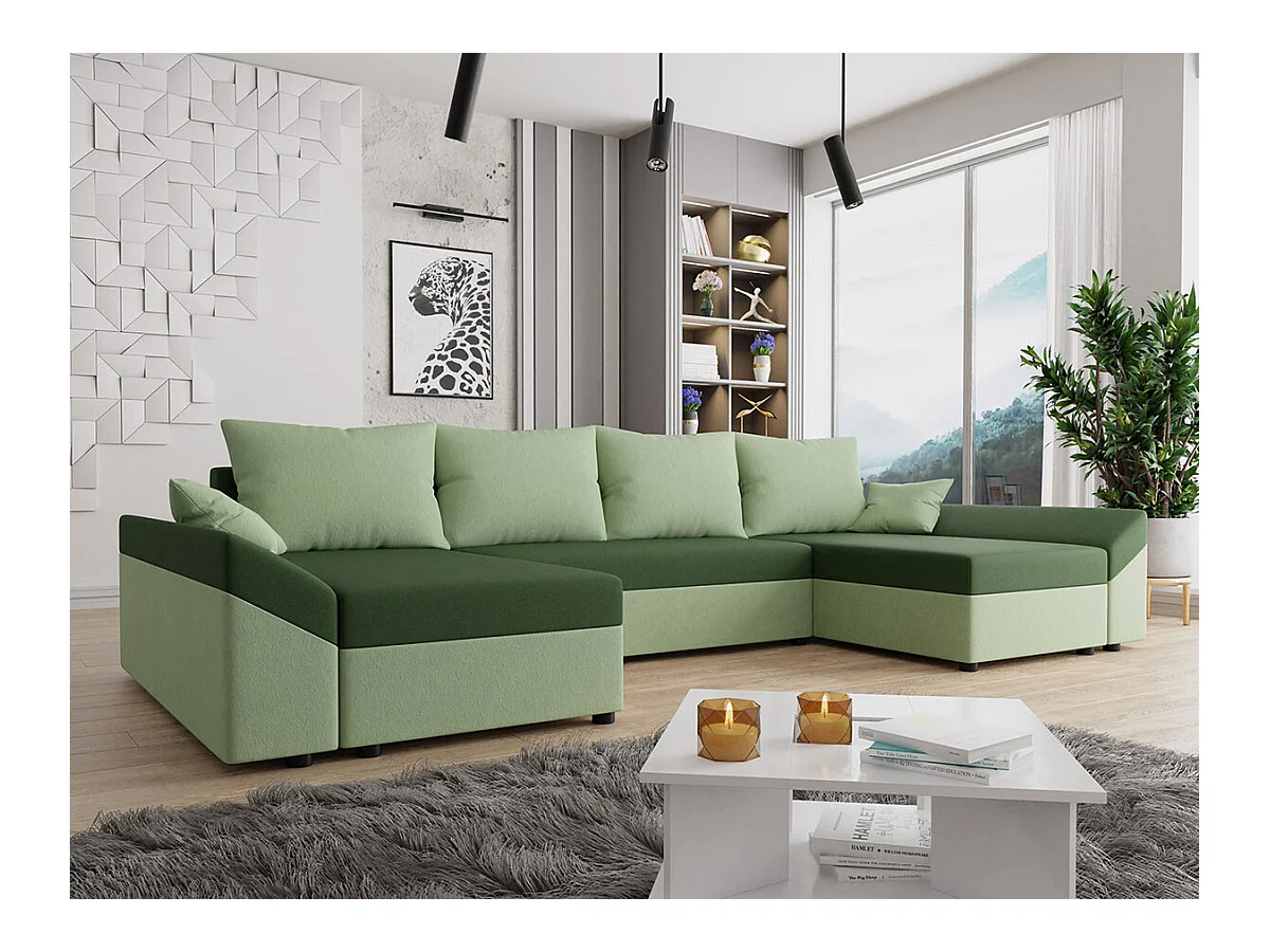 Sofá de canto Memphis 105, Verde, Funcionalidade de dormir, 32x14x8cm