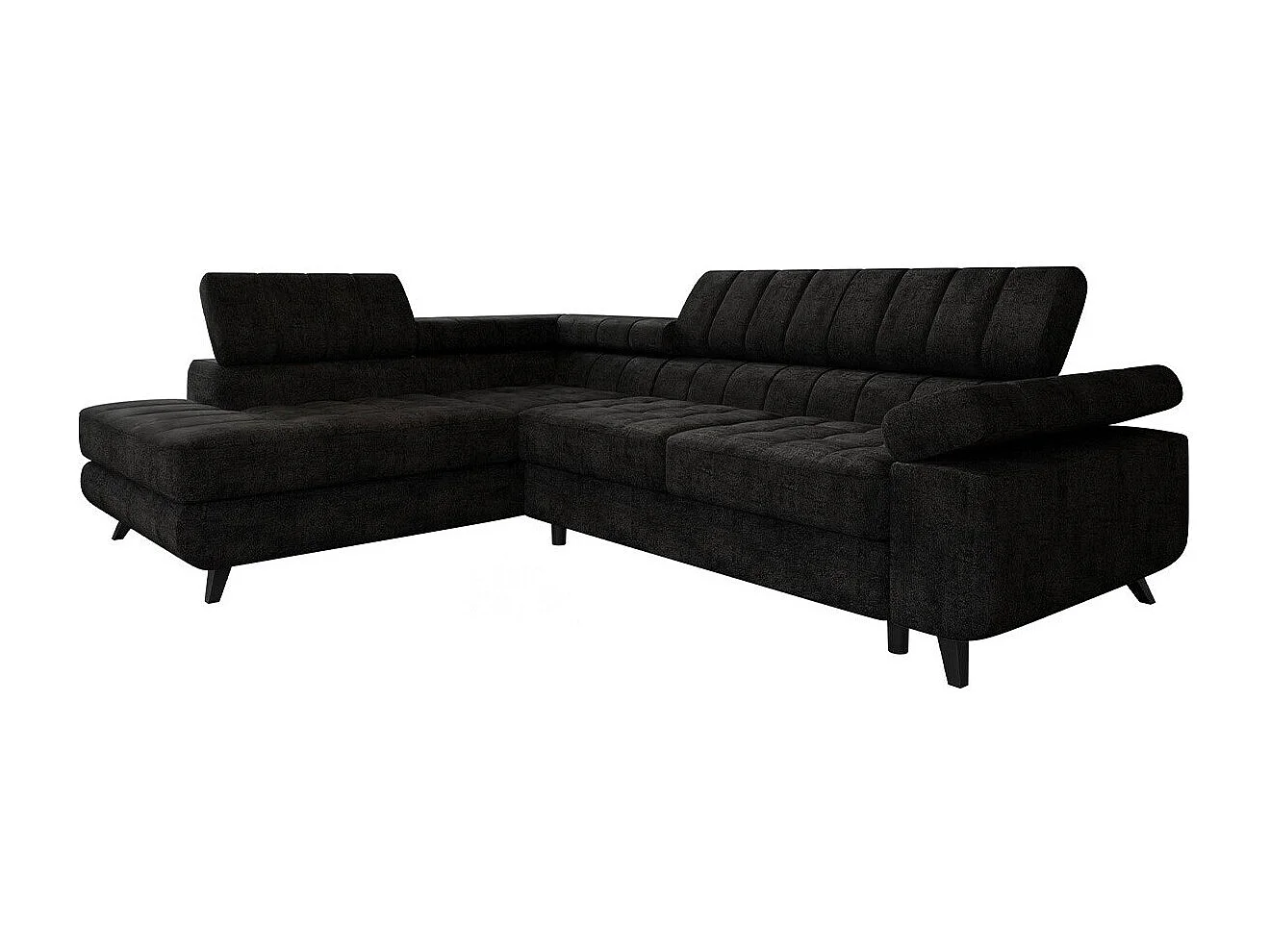 Sofá rinconero Comfivo 207, Negro, Función de descanso, Almacenaje, 264x203x73cm