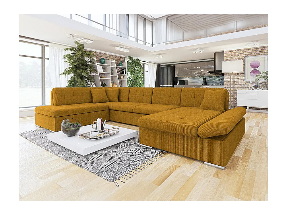 Canapé d'angle Comfivo 150, Jaune, Fonction de couchage, Boîte de literie, 345x205x76cm