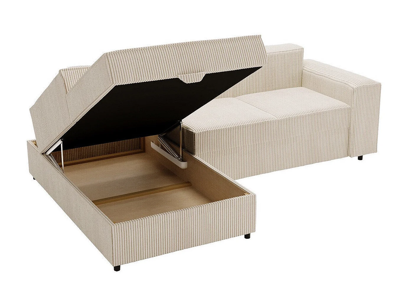 Canapé d'angle Clovis 116, Vert, Fonction de couchage, Boîte de literie, 253x166x79cm