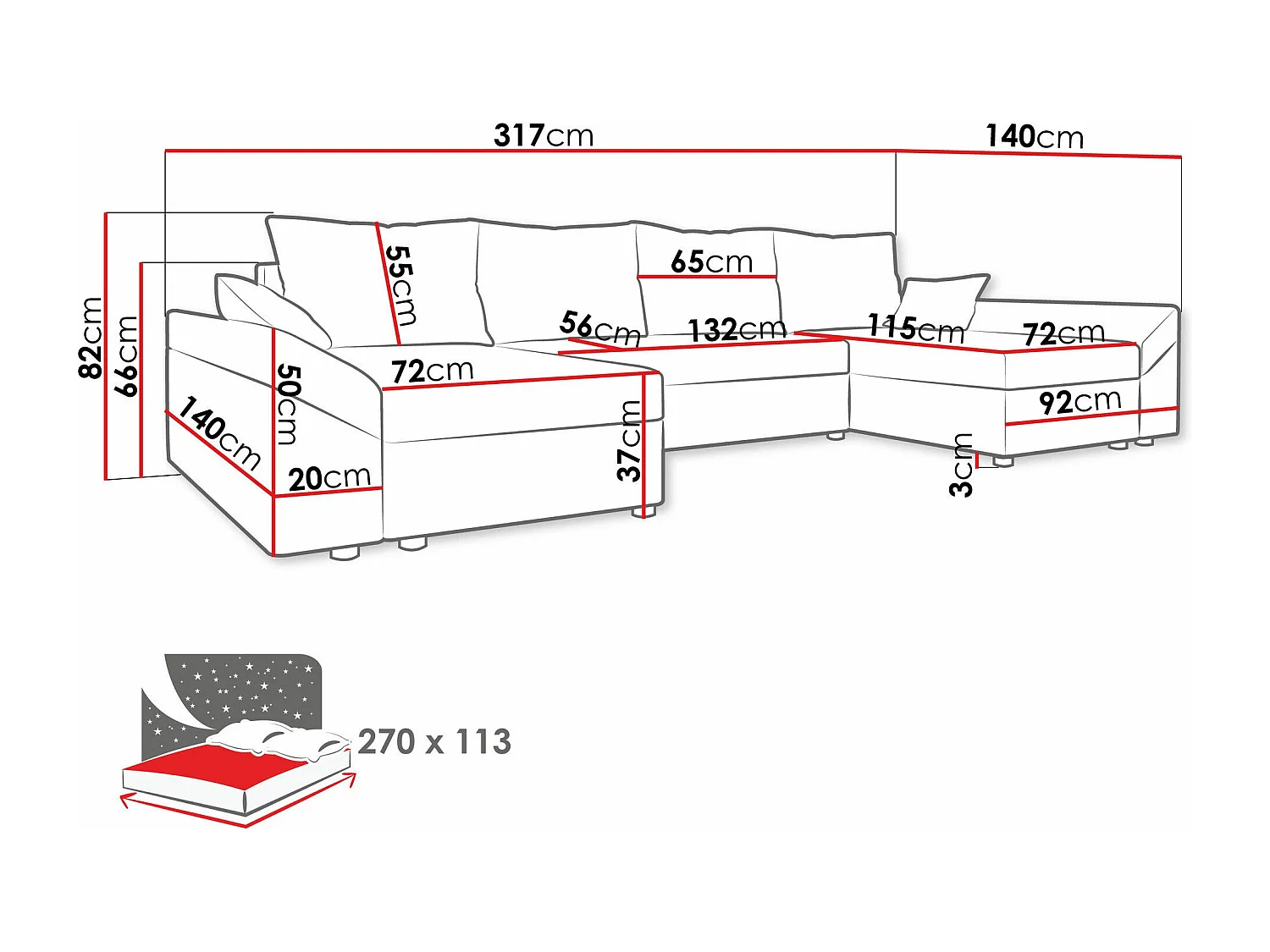 Divano angolare Memphis 105, Grigio, Con, 317x140x82cm