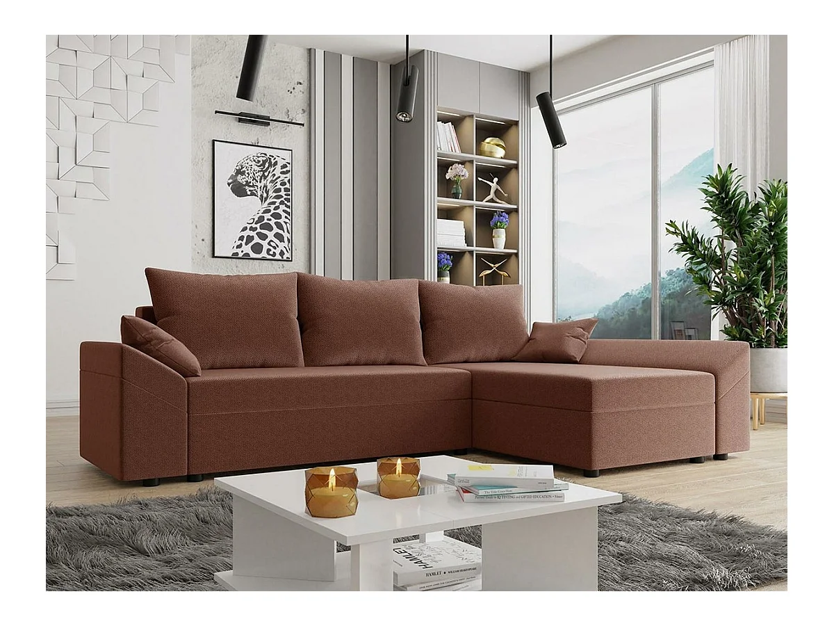 Canapé d'angle Memphis 130, Rose, Fonction de couchage, Boîte de literie, 240x140x82cm