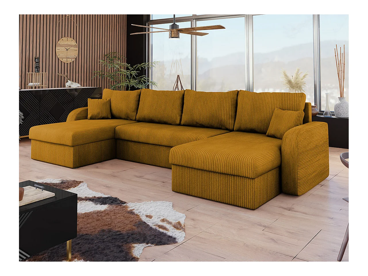 Sofá de canto Comfivo 233, Amarelo, Funcionalidade de dormir