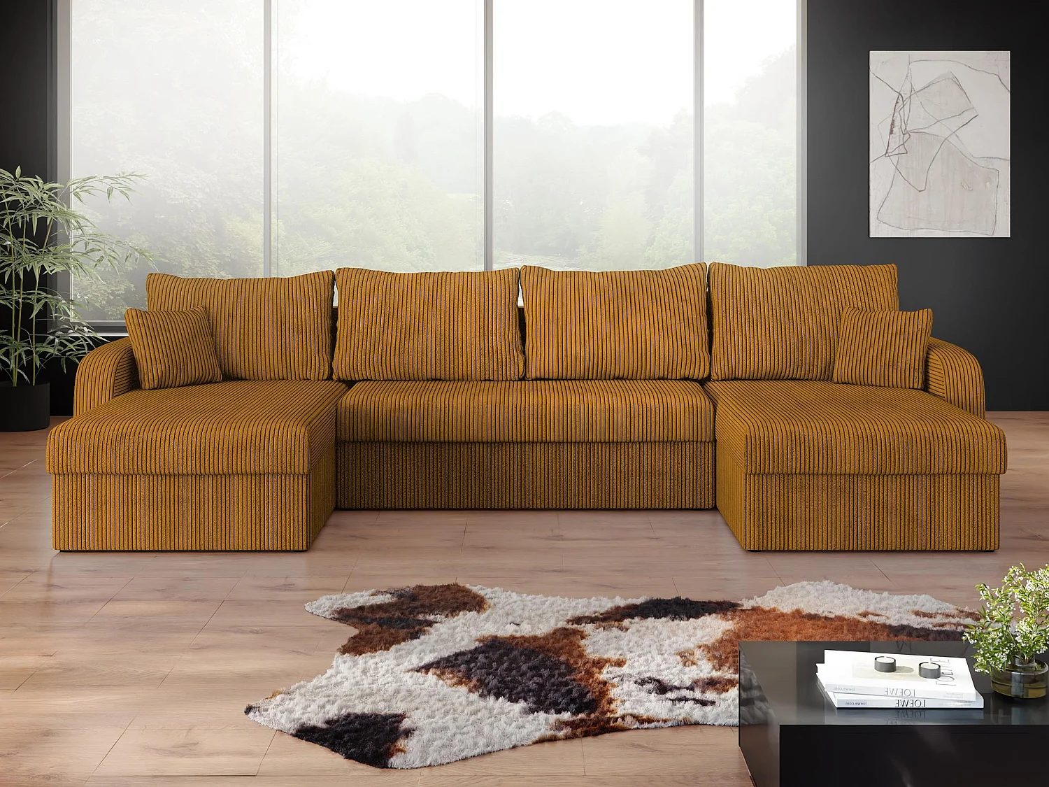 Canapé d'angle Comfivo 233, Jaune, Disponible, 304x140x80cm