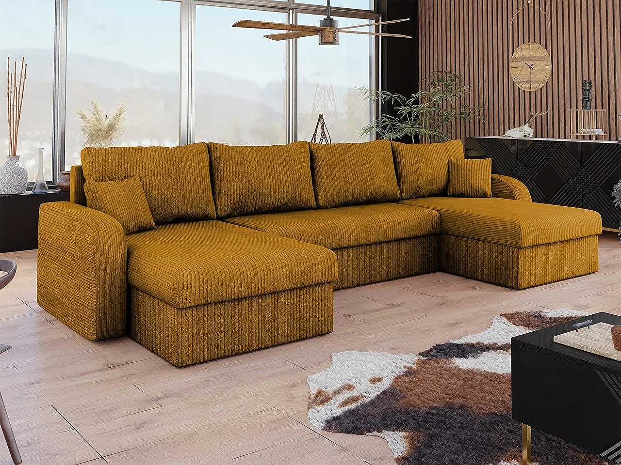 Sofá rinconero Comfivo Melissa II, Amarillo, Función de descanso