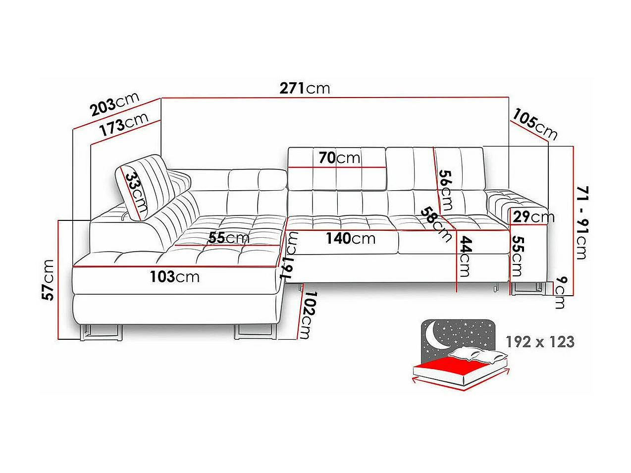 Sofá rinconero Comfivo 247, Gris, Función de descanso, Almacenaje, 271x203x71cm