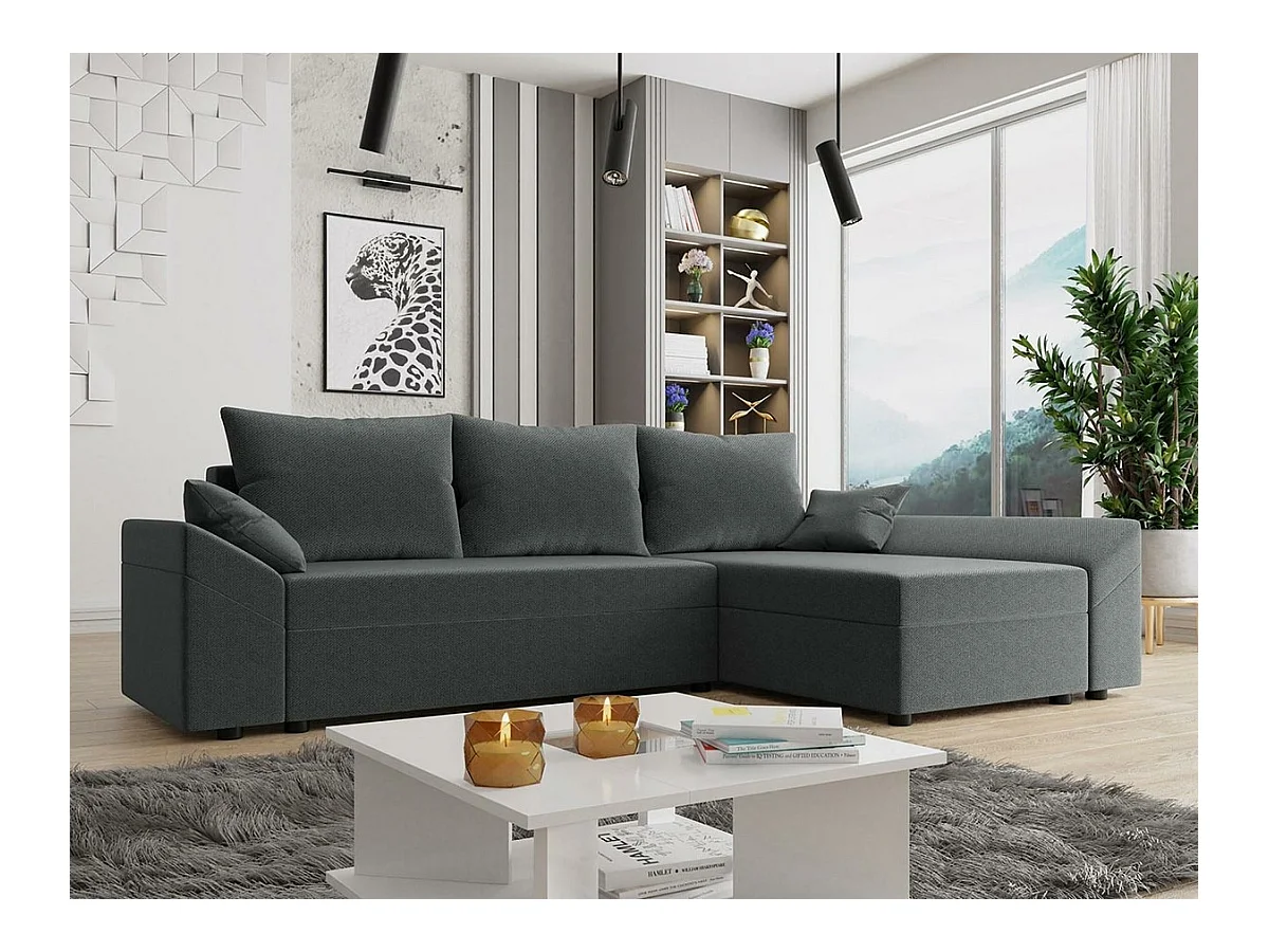 Sofá rinconero Memphis 130, Gris, Función de descanso, Almacenaje, 240x140x82cm