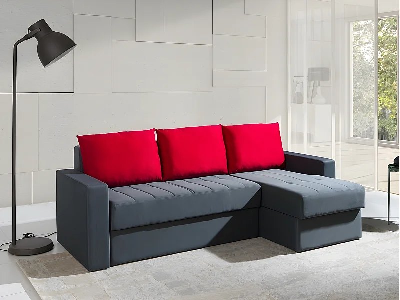 Sofá rinconero Providence 103, Gris, Función de descanso, Almacenaje, 233x140x77cm