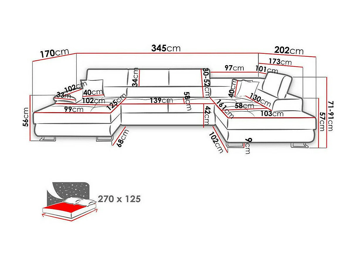 Sofá de canto Comfivo 190, Castanho, Funcionalidade de dormir