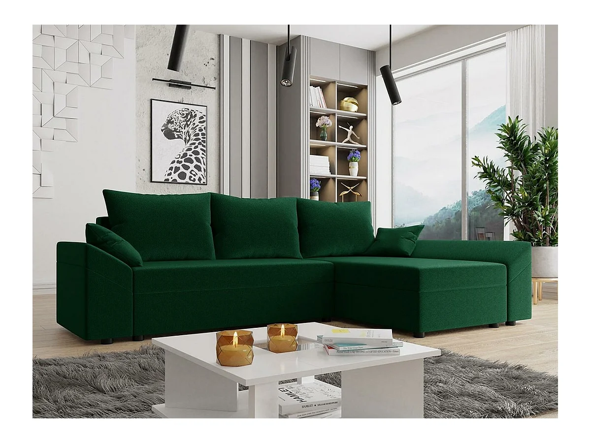 Sofá rinconero Memphis 130, Verde, Función de descanso, Almacenaje, 240x140x82cm