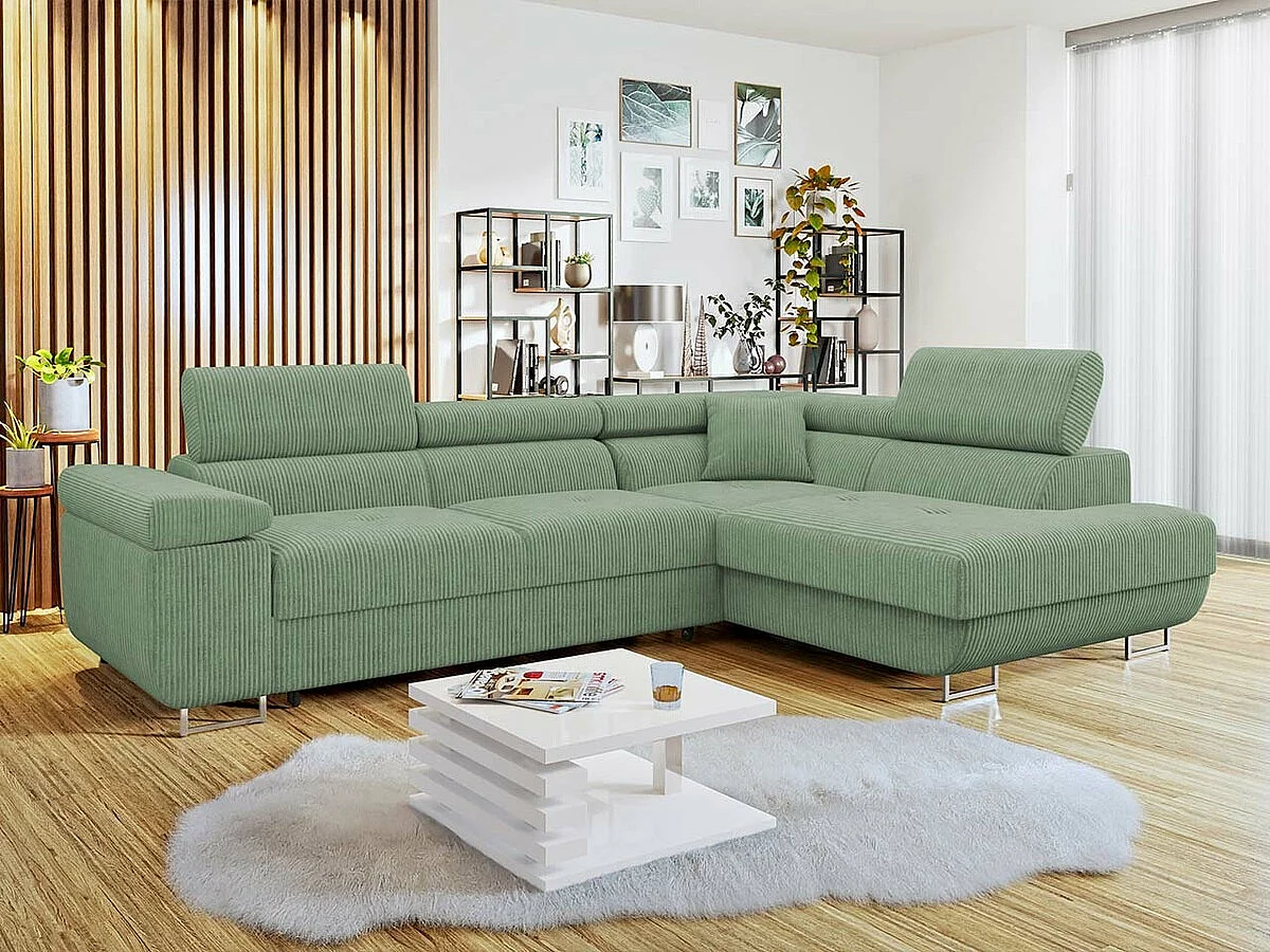 Canapé d'angle Comfivo Eliferu 100, Vert, Disponible, 274x203x70cm