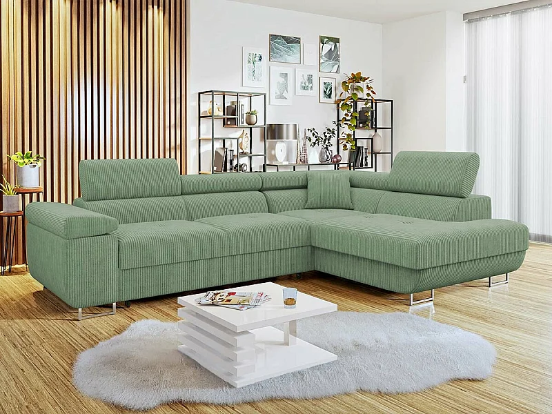 Sofá rinconero Comfivo Eliferu 100, Verde, Función de descanso, Almacenaje, 274x203x70cm