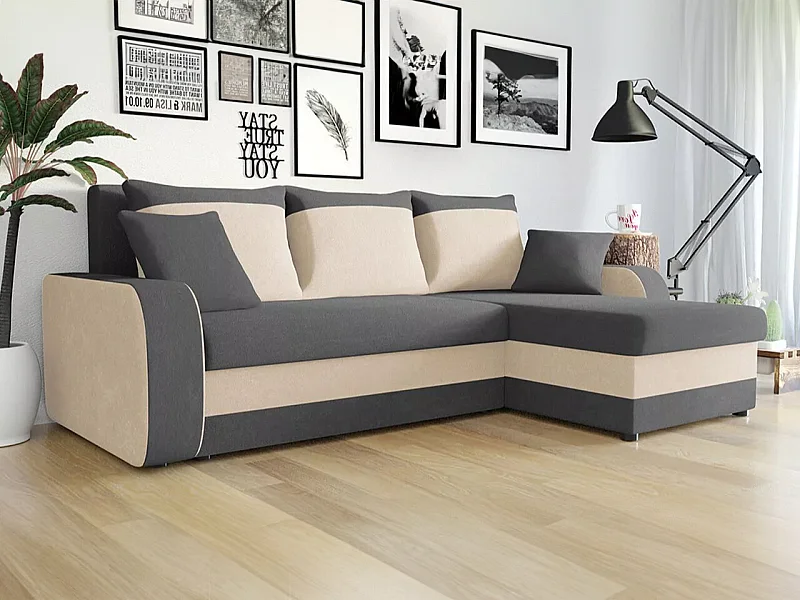 Sofá rinconero Comfivo 203, Gris, Función de descanso, Almacenaje, 238x147x80cm