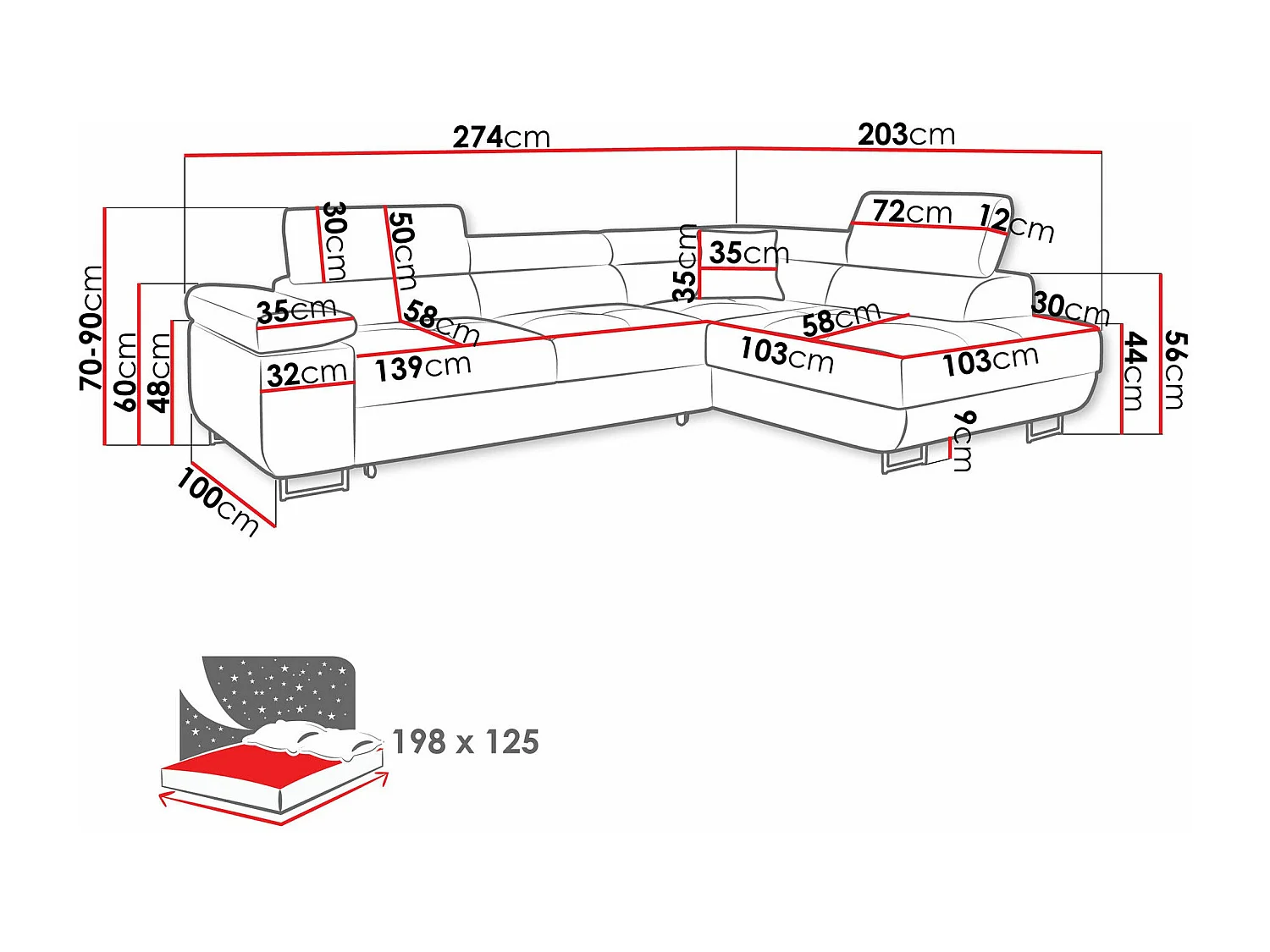 Sofá de canto Comfivo Eliferu 100, Castanho claro, Cama com arrumação