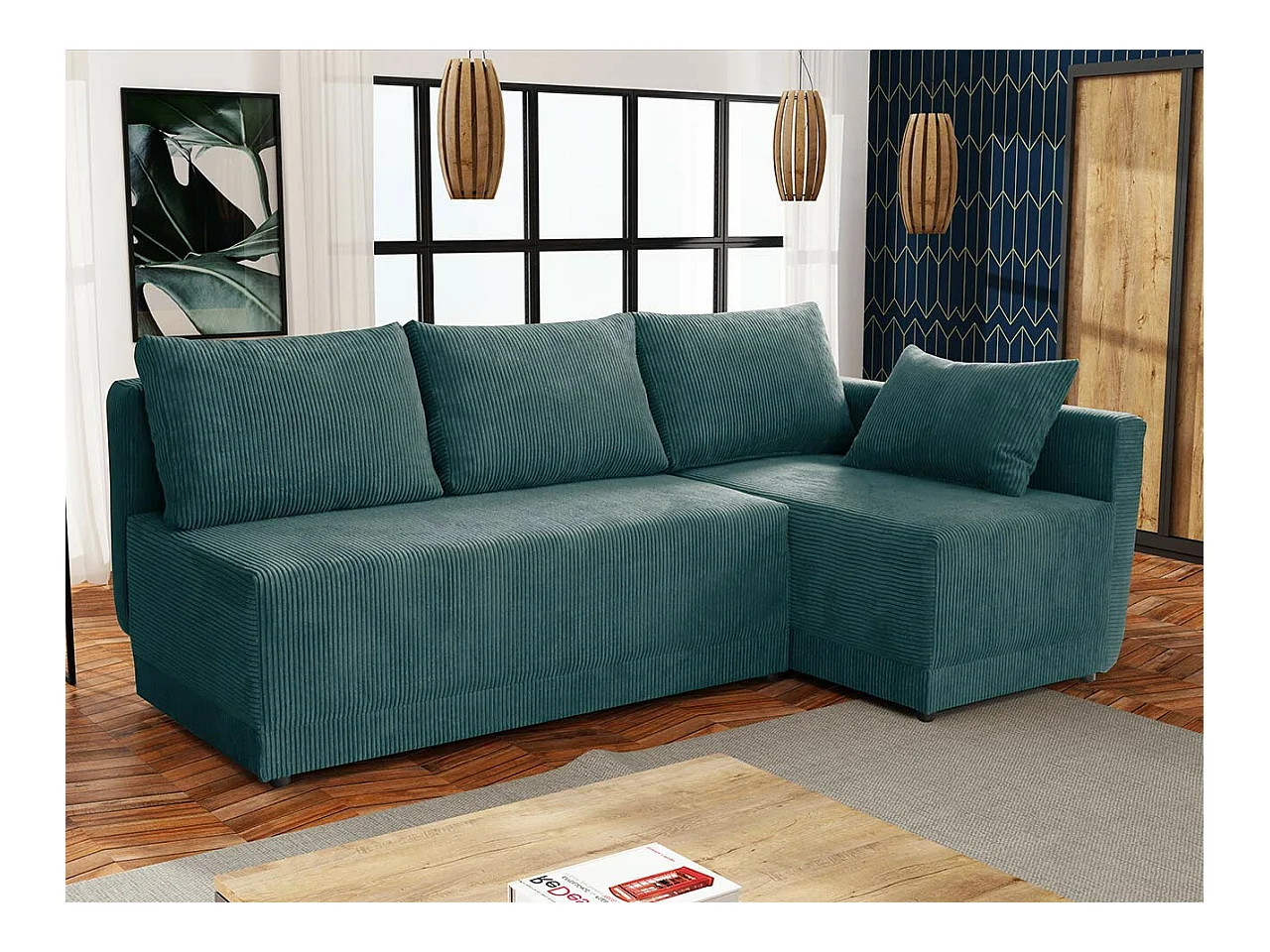 Canapé d'angle Columbus 149, Turquoise, Fonction de couchage, Boîte de literie, 210x135cm