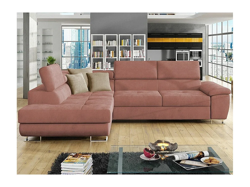 Canapé d'angle Comfivo 166, Rose, Fonction de couchage, Boîte de literie, 270x202x71cm