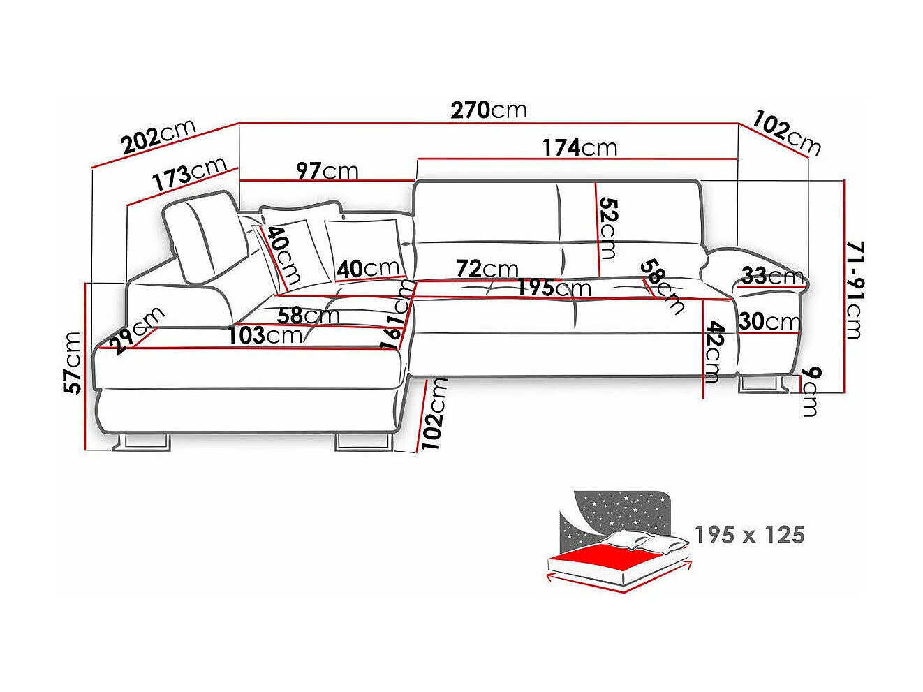 Sofá rinconero Comfivo 166, Rosa, Función de descanso, Almacenaje, 270x202x71cm
