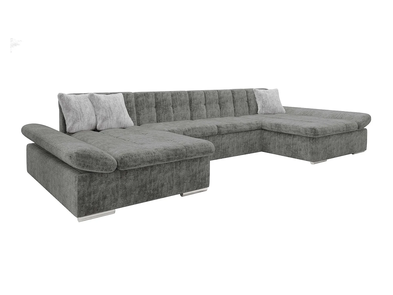 Canapé d'angle convertible 3 places en tissu gris 360x160x75 cm