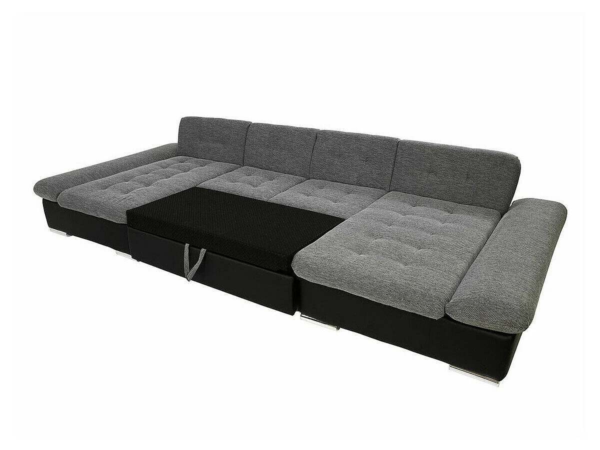 Canapé d'angle convertible 3 places en tissu gris 360x160x75 cm