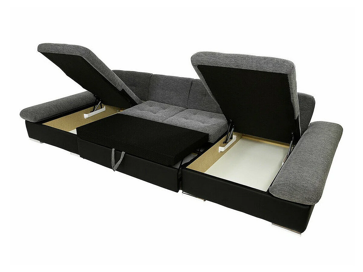 Canapé d'angle convertible 3 places en tissu gris 360x160x75 cm