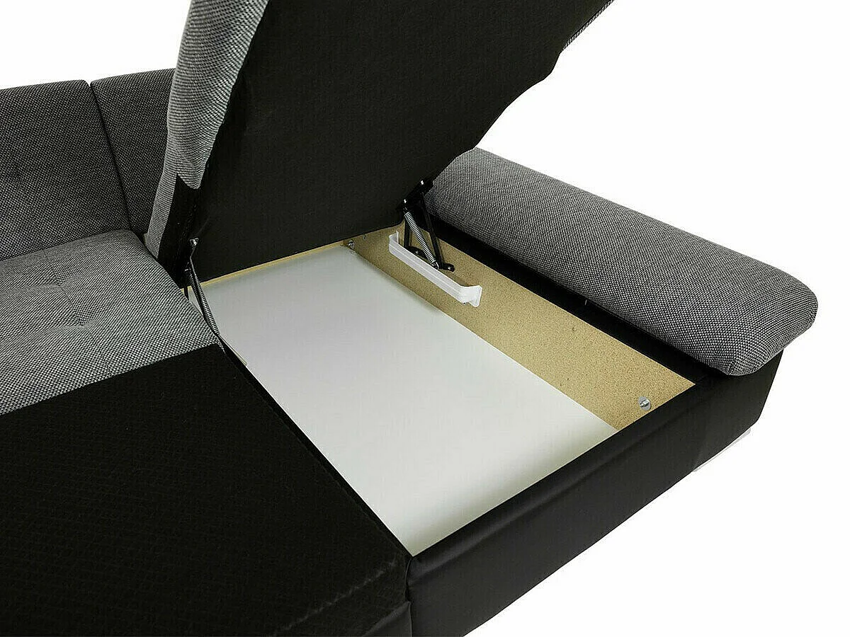 Canapé d'angle convertible 3 places en tissu gris 360x160x75 cm