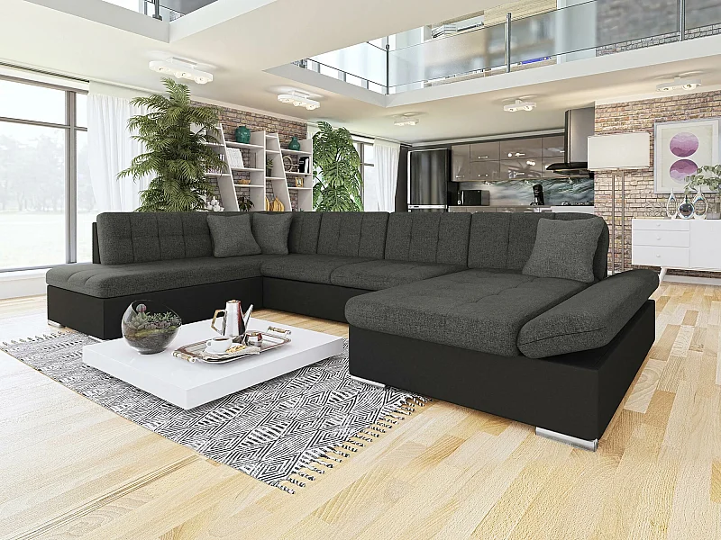 Canapé d'angle Comfivo 149, Gris, Fonction de couchage, Boîte de literie, 345x205x76cm