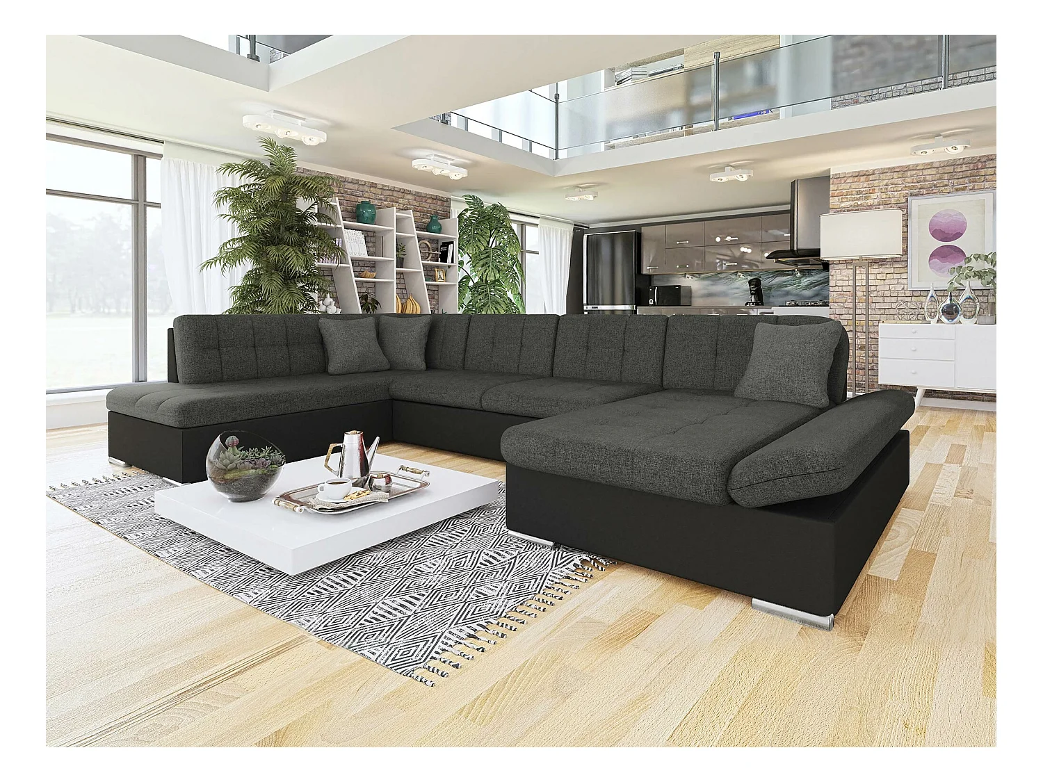 Canapé d'angle Comfivo 149, Gris, Fonction de couchage, Boîte de literie, 345x205x76cm