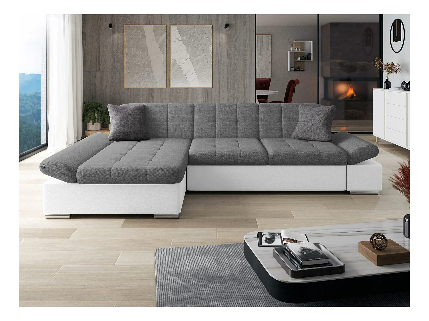 Sofá rinconero Comfivo 219, Gris, 278x161x76cm