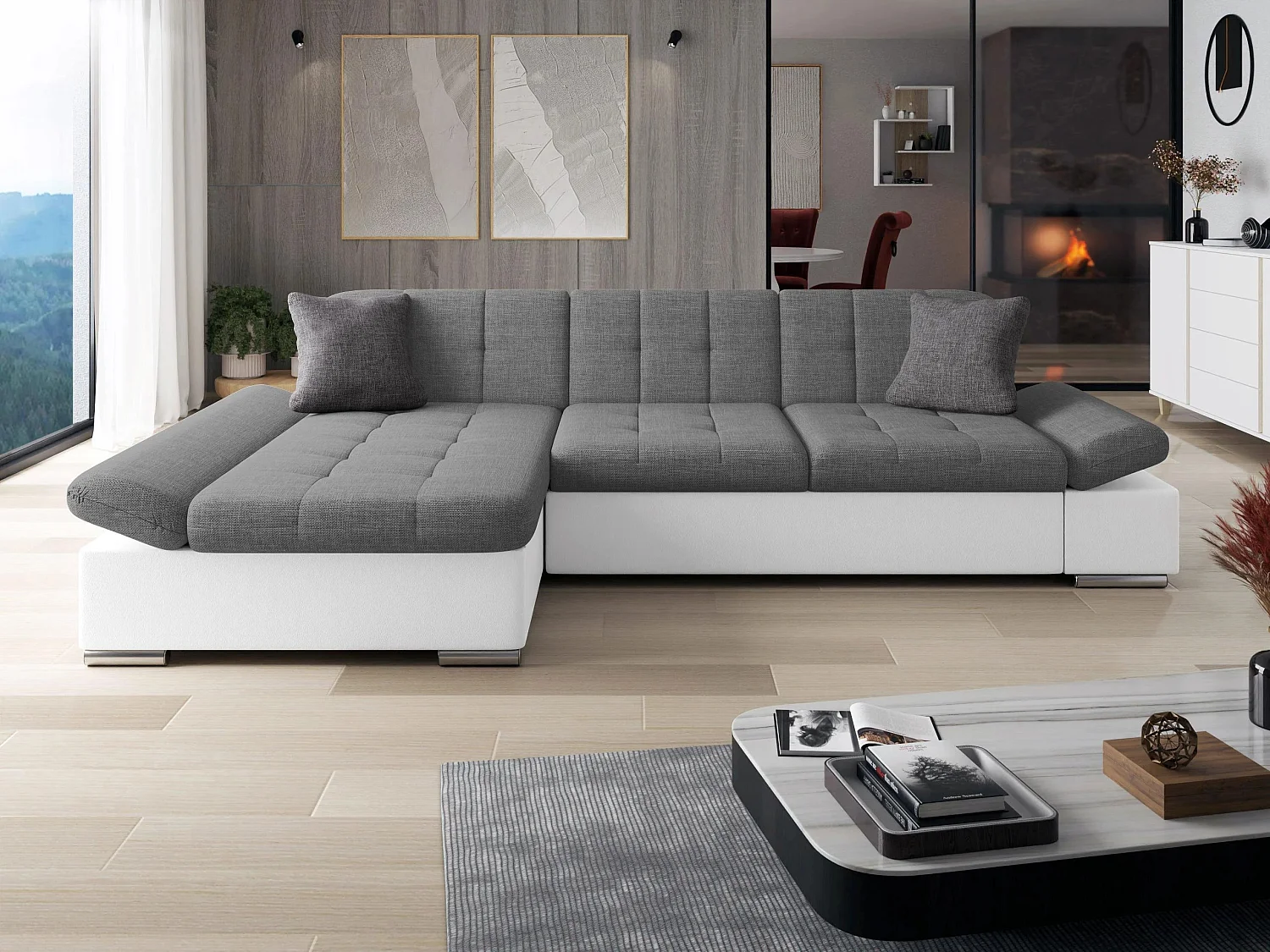 Sofá rinconero Comfivo Serenitas, Gris claro, 278x161x76cm