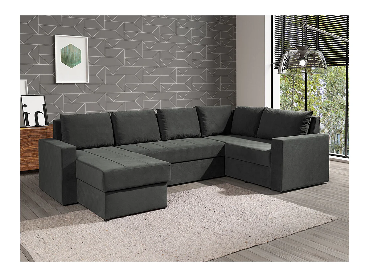 Canapé d'angle Providence 144, Gris, Fonction de couchage, Boîte de literie, 300x188x89cm