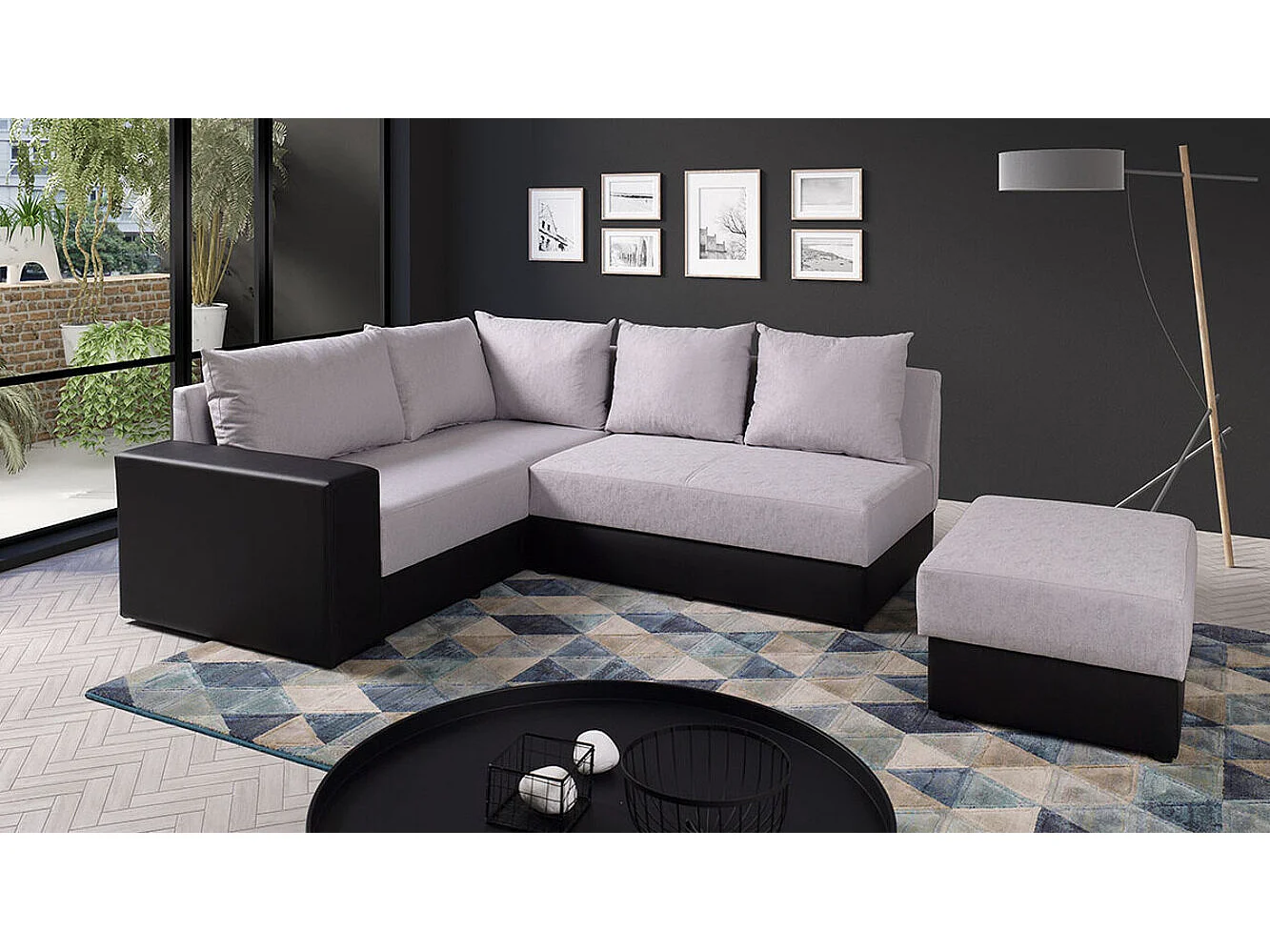 Canapé d'angle Providence 120, Gris, 209x188x84cm