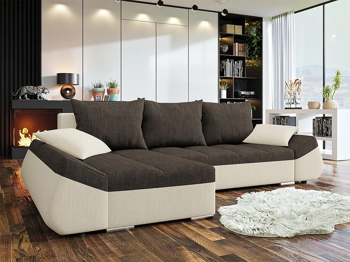 Sofá de canto Memphis 111, Castanho, Funcionalidade de dormir