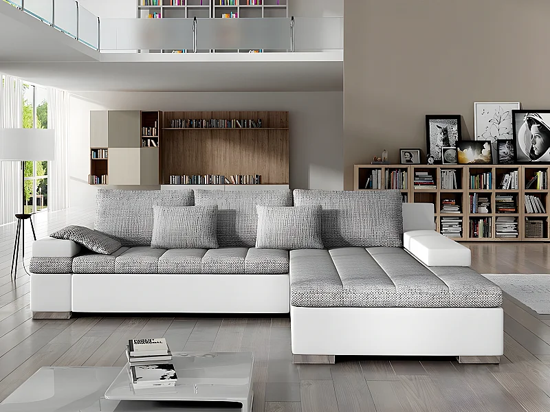 Sofá rinconero Comfivo 113, Gris, Función de descanso, Almacenaje, 310x175x83cm