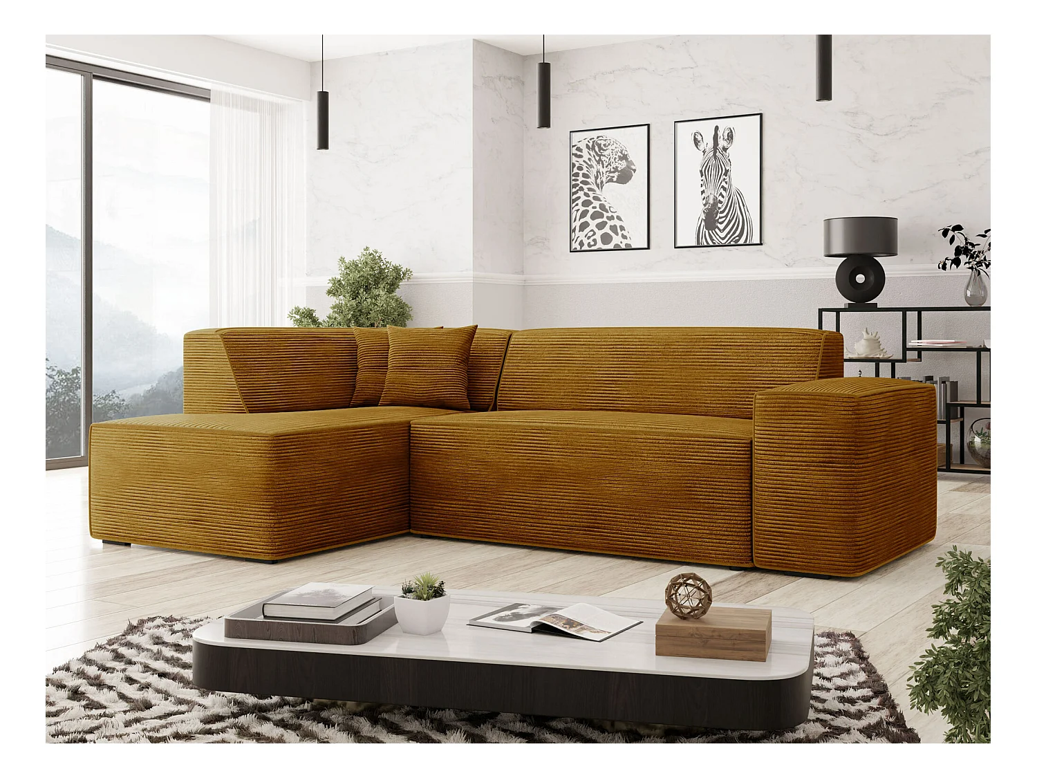 Divano angolare Comfivo 289, Giallo, Senza, 267x205x73cm
