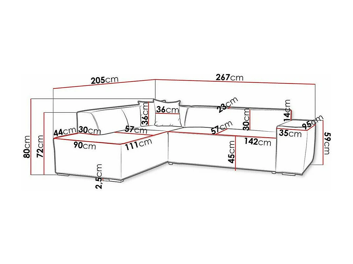 Sofá rinconero Comfivo 289, Amarillo, 267x205x73cm