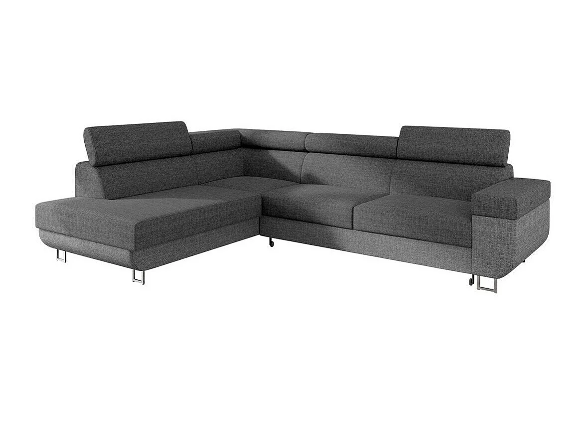 Canapé d'angle convertible 3 places en tissu gris 253x188x71 cm